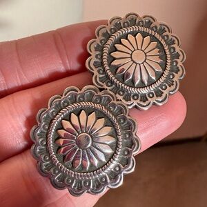 Vintage Navajo American Indian Sterling silver Signed Concho Earrings